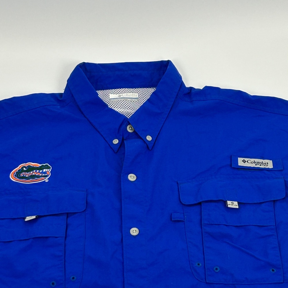 Columbia PFG Fishing Shirt Mens XXL Blue Florida Gators NCAA Short Sleeve Vented